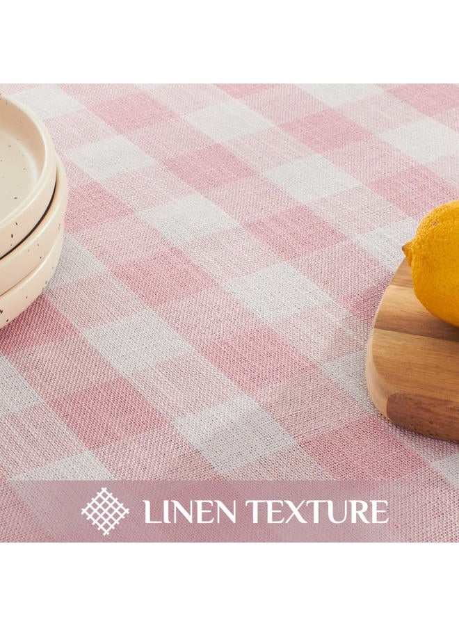 Softalker Pink Gingham Tablecloth Square, Outdoor Linen Cotton Checkered Table Cloth with Tassel, Heavy Duty Wrinkle Free Buffalo Plaid Table Cover for Easter Dining Spring Party - 55 x 55 Inch - Image 5