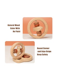 Generic , 4Pcs Montessori Wooden Rattle Toy Set, Handbell Toys for Baby 0 6 12 Months Early Education Natural Wood Puzzle Color Shaker Bell Set  - Image 1