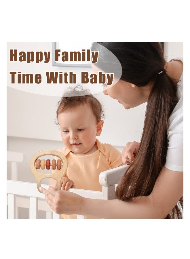 , 4Pcs Montessori Wooden Rattle Toy Set, Handbell Toys for Baby 0 6 12 Months Early Education Natural Wood Puzzle Color Shaker Bell Set - Image 2