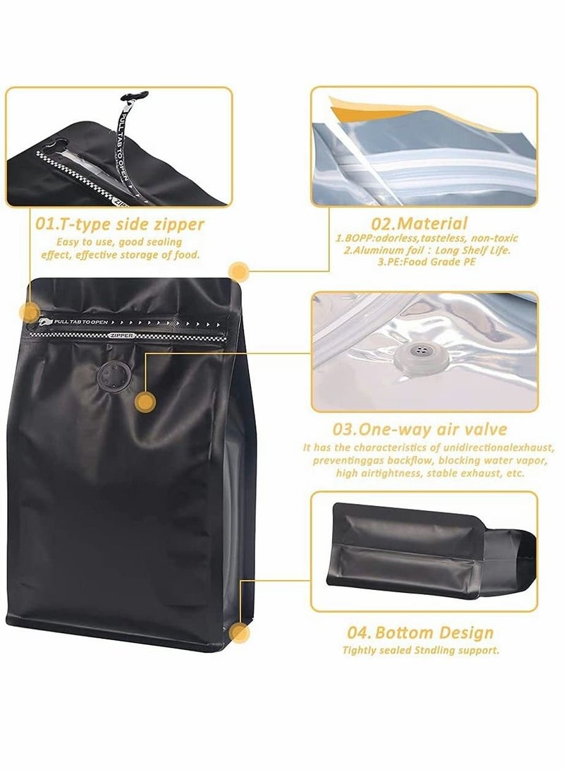 Coffee Storage, Coffee Bags with Valve Black High Barrier Aluminum Foil Flat Bottom Standing Coffee Beans Storage Bags, Reusable Heat Sealable Side Zipper Pouches for Home or Store (20pcs,8 oz,1/2 lb) - Image 3