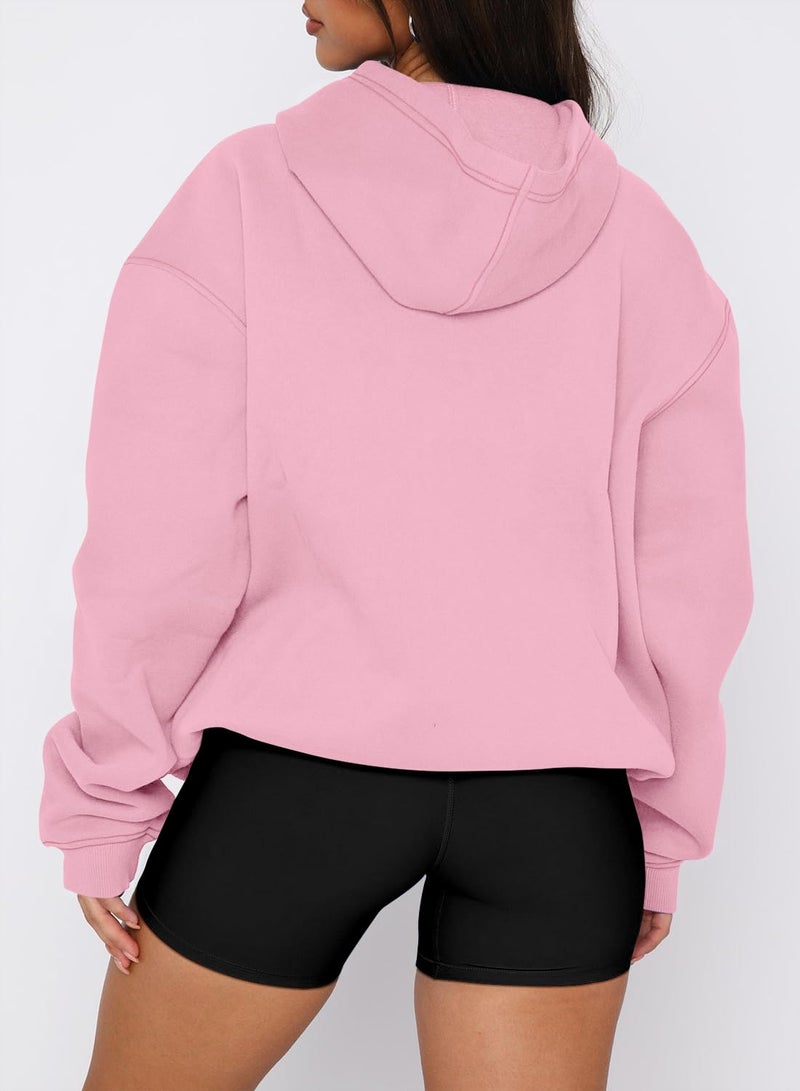 onlypuff Hoodies for Women Pullover Long Sleeve Sweatshirts Kangaroo Pockets Light Pink M - Image 3