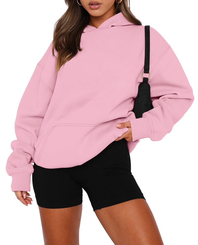onlypuff Hoodies for Women Pullover Long Sleeve Sweatshirts Kangaroo Pockets Light Pink M - Image 2