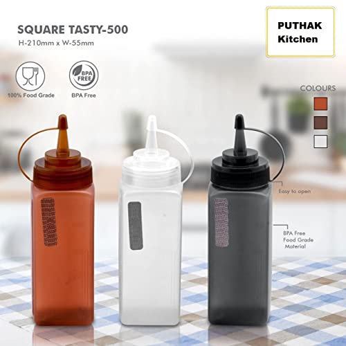 Bekner 500Ml Squeeze Bottle Ketchup Mustard Bbq Containers Kitchen Condiment Dispenser Square Shape Jar 2Pcs Combo (Multicolor) - Image 3