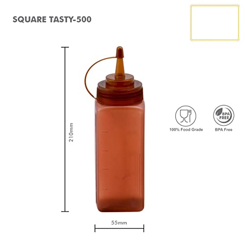 Bekner 500Ml Squeeze Bottle Ketchup Mustard Bbq Containers Kitchen Condiment Dispenser Square Shape Jar 2Pcs Combo (Multicolor) - Image 4
