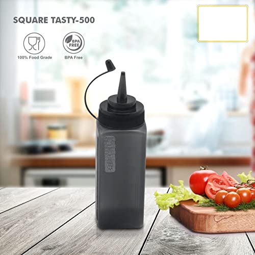 Bekner 500Ml Squeeze Bottle Ketchup Mustard Bbq Containers Kitchen Condiment Dispenser Square Shape Jar 2Pcs Combo (Multicolor) - Image 5