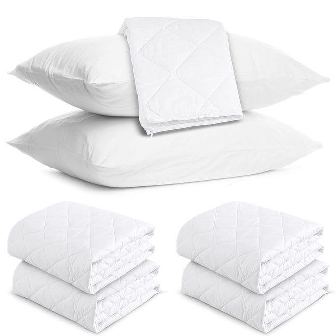 QUILTED WATERPROOF PILLOW PROTECTORS PACK OF 4 PILLOWCASE ARE ULTRA SOFT BREATHABLEHYPOALLERGENIC WHITE BED PILLOWS COVER