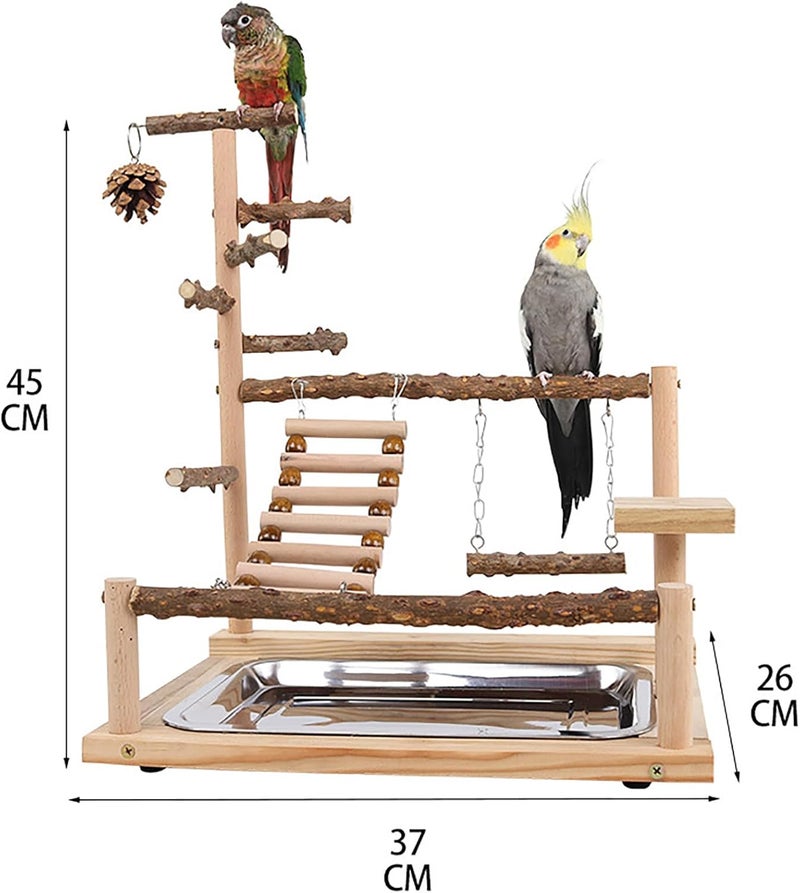 RoseFlower Bird Playground Parrots Playground, Natural Wood Bird Play Stand with Feeder Cups Ladder, Chew Toy, Pet Exercise Game, Perch, Bird Accessories for Parrots, Cockatiels, Bird #1 - Image 3