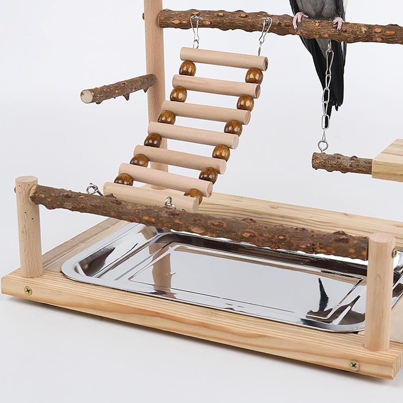 RoseFlower Bird Playground Parrots Playground, Natural Wood Bird Play Stand with Feeder Cups Ladder, Chew Toy, Pet Exercise Game, Perch, Bird Accessories for Parrots, Cockatiels, Bird #1 - Image 5
