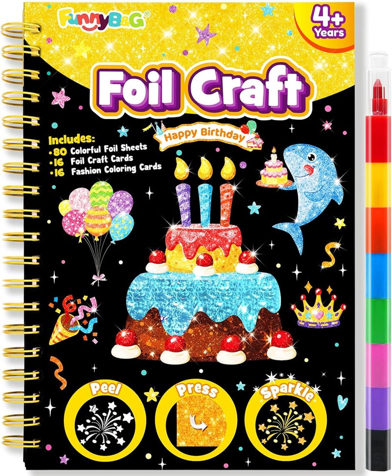 FUNNYB&G Foil Art Kit - Foil Crafts for Kids, Toys for Girls 4-10 Years Old, No Mess Travel Essentials, Kids Toys, Girls Gifts, Birthday Gift, Coloring Books for Kids - Image 1