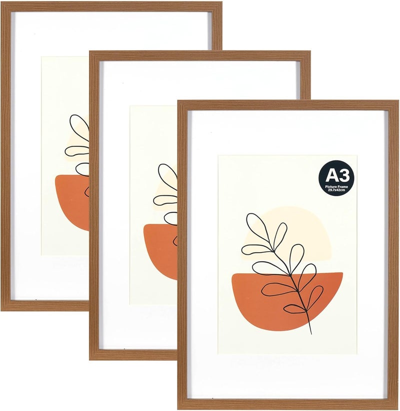 KAIWIN إطار صور KAIWIN بني A3 مجموعة من 3 - 21 × 30 سم (A4) مع حشوة، إطار صور بزجاج أكريليك للتعليق، للصور والملصقات والألغاز | إطار ملصق تطبيقات سوق مختلفة - Image 1