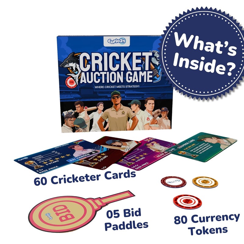 Curio21 Cricket Auction Game – Strategic Card & Bidding Board Game for Cricket Lovers | for Fun with Family & Friends | Sports Themed Party Game | 2–5 Players - Image 4