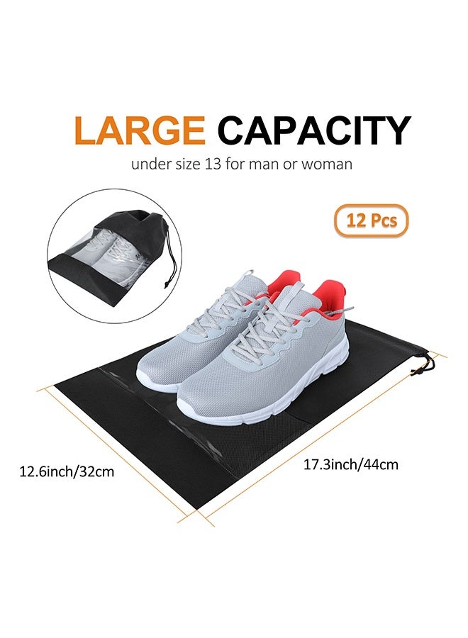 12 Pack Multipurpose Travel Shoe Bags, Large Durable Dustproof Drawstring Shoe Pouch, Lightweight Space Saving Footwear Storage Organizer for Men & Women, Portable Packing Bag for Business Trip Gym Home Daily Use, Black - Image 2