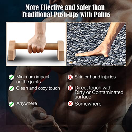AnExer Push Up Stands, Handstand Parallettes Bars, Solid Wood Push Up Bars with Non-Slip Mat Push up Handles for Floor Exercise Home Workout Equipment for Men & Women Strength Training (Beech Wood-30cm) - Image 5