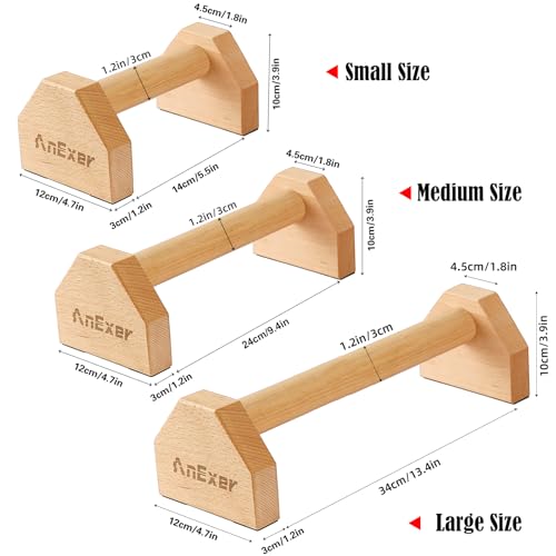 AnExer Push Up Stands, Handstand Parallettes Bars, Solid Wood Push Up Bars with Non-Slip Mat Push up Handles for Floor Exercise Home Workout Equipment for Men & Women Strength Training (Beech Wood-30cm) - Image 3