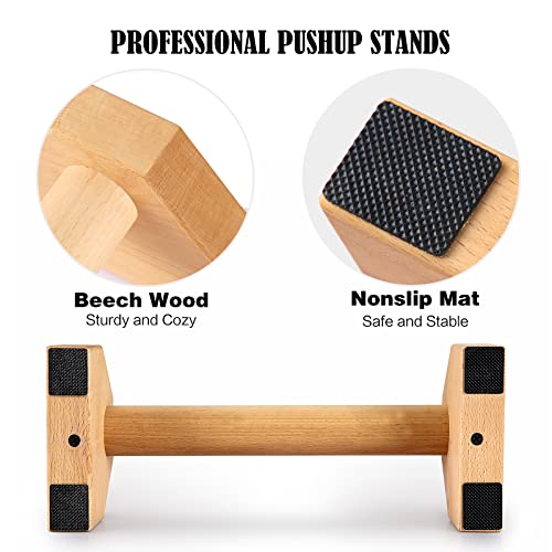 AnExer Push Up Stands, Handstand Parallettes Bars, Solid Wood Push Up Bars with Non-Slip Mat Push up Handles for Floor Exercise Home Workout Equipment for Men & Women Strength Training (Beech Wood-30cm) - Image 2