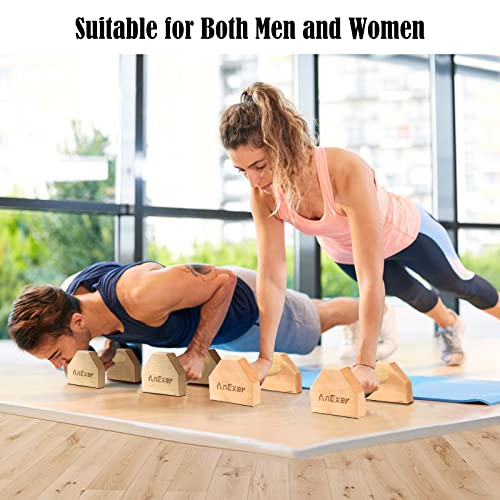 AnExer Push Up Stands, Handstand Parallettes Bars, Solid Wood Push Up Bars with Non-Slip Mat Push up Handles for Floor Exercise Home Workout Equipment for Men & Women Strength Training (Beech Wood-30cm) - Image 4