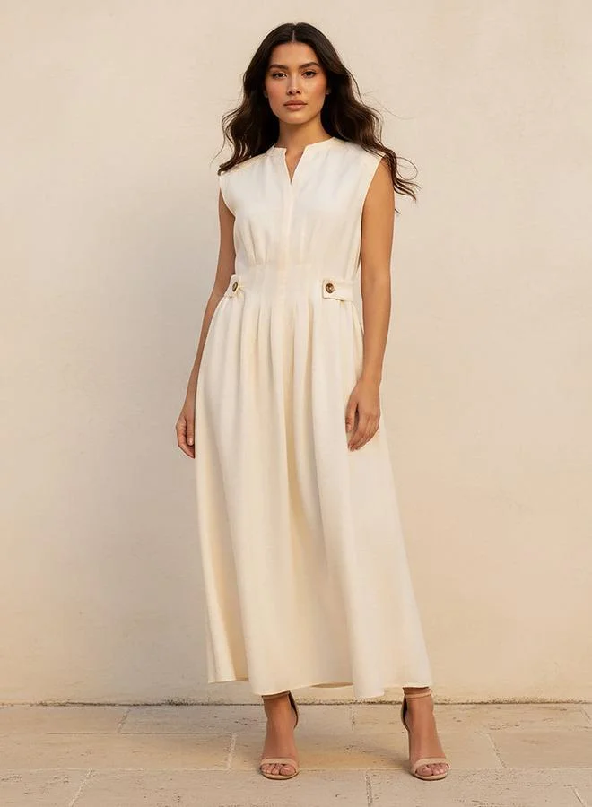 ايكونيك Iconic A line Midi Dress with Button Flaps