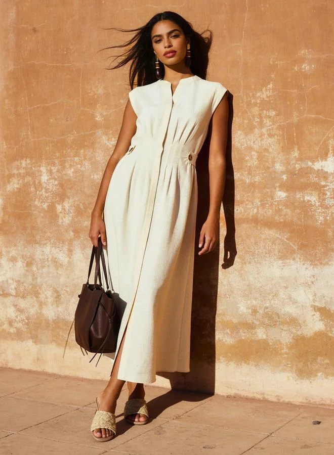 ايكونيك Iconic A line Midi Dress with Button Flaps