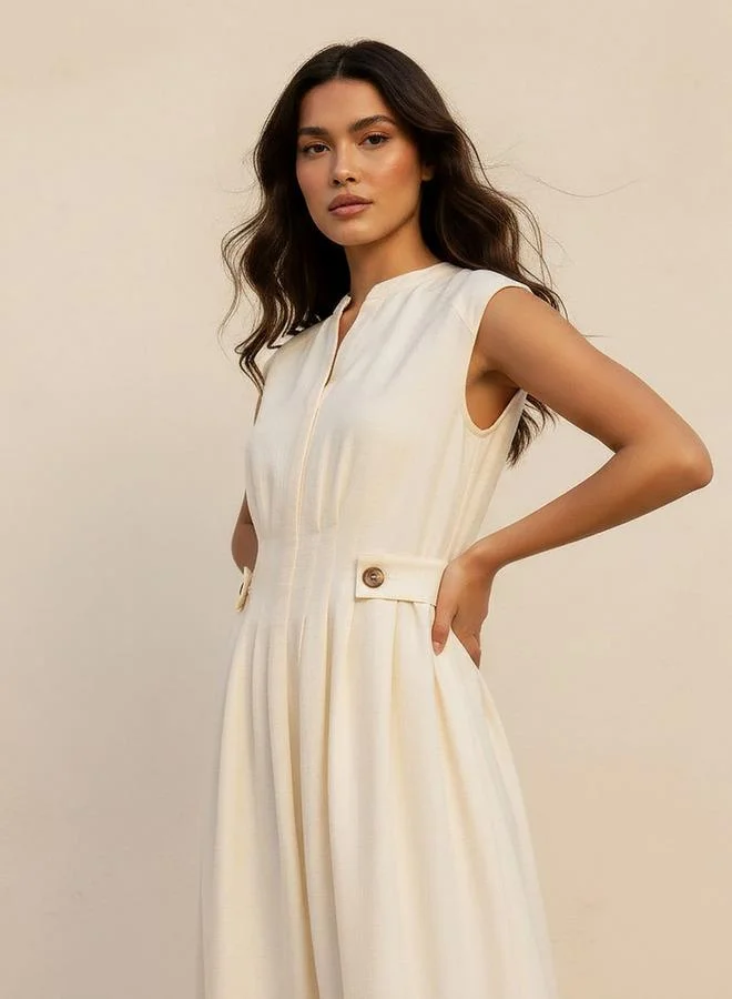 Iconic ivory Iconic A line Midi Dress with Button Flaps for Women | Best Price UAE