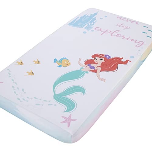 Disney Ariel Watercolor Wishes Aqua Pink and White Never Stop Exploring 100 Cotton Photo Op Fitted Crib Sheet