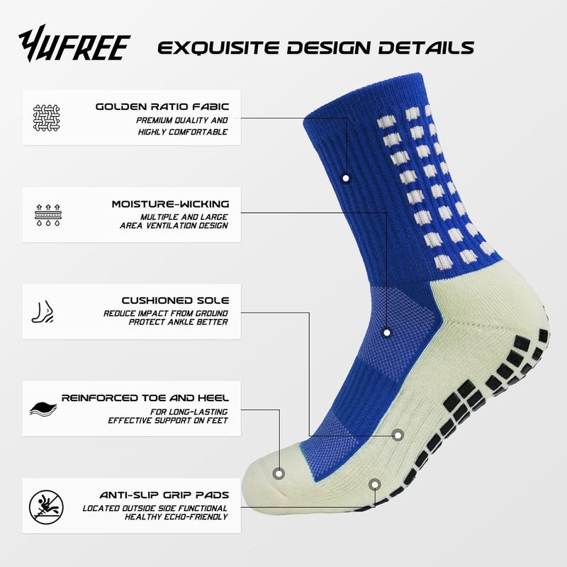 Yufree Men's Soccer Socks Anti Slip Non Slip Grip Pads for Football Basketball Sports Grip Socks, 4 Pair - Image 2
