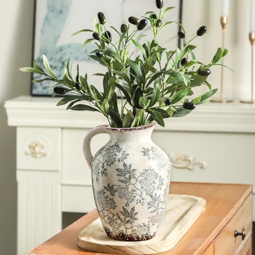 Enra 9.7" Blue and White Ceramic Vase with Handle – Handcrafted Chinoiserie Pitcher Vase for Fresh Flowers, Large Decorative Vase for Living Room Centerpiece, Bookshelf & Entryway - Image 4