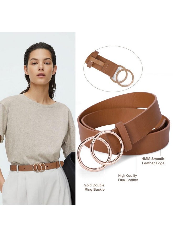 Sansths - 2 Pack Women Leather Belts Faux Leather Jeans Belt With Double Oring Buckle (Black & Brown M) - Image 1