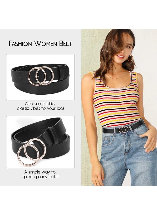 Sansths - 2 Pack Women Leather Belts Faux Leather Jeans Belt With Double Oring Buckle (Black & Brown M) - Image 1