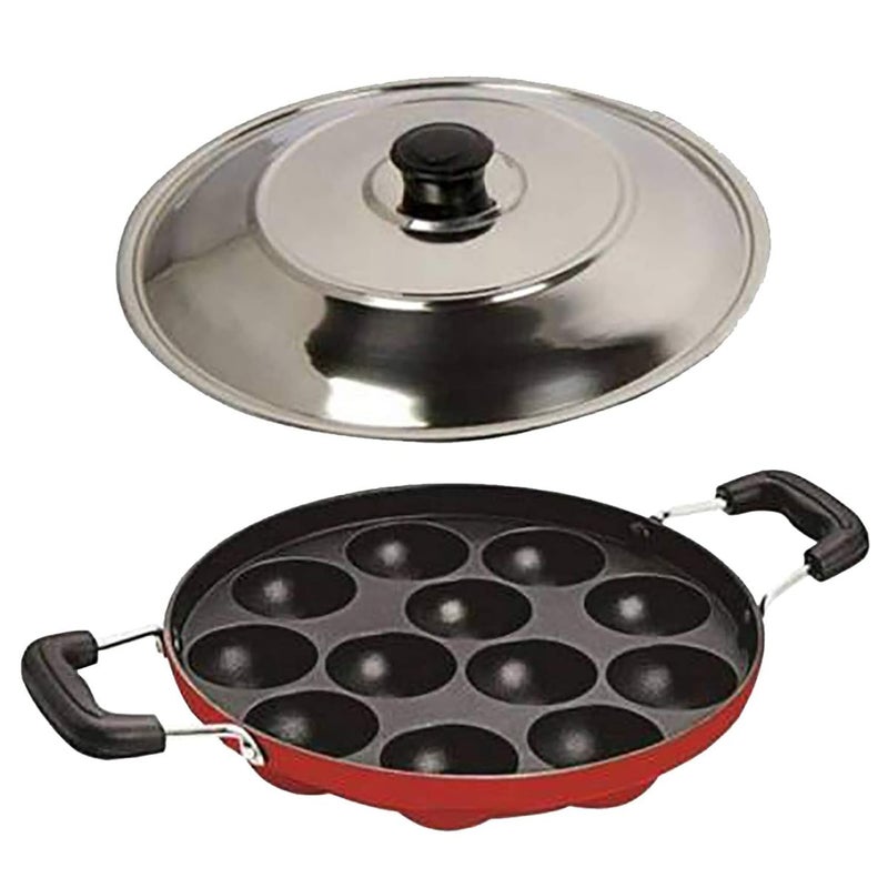 IDEAL PRIME IDEAL PRIME Elegant Aluminium Non Stick 12 Cavity Appam Patra Tadka Pan Combo Durable Appa Maker Paniyarrakal Paniyaram Baghari Vaghari Cookware Set Pack of 2  - Image 2