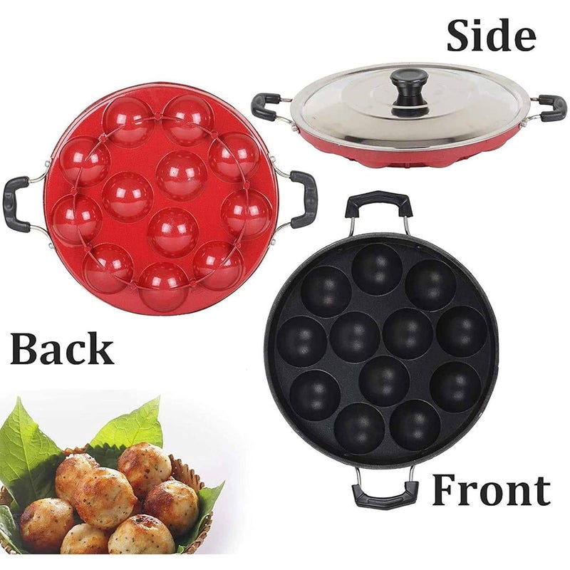 IDEAL PRIME IDEAL PRIME Elegant Aluminium Non Stick 12 Cavity Appam Patra Tadka Pan Combo Durable Appa Maker Paniyarrakal Paniyaram Baghari Vaghari Cookware Set Pack of 2  - Image 4