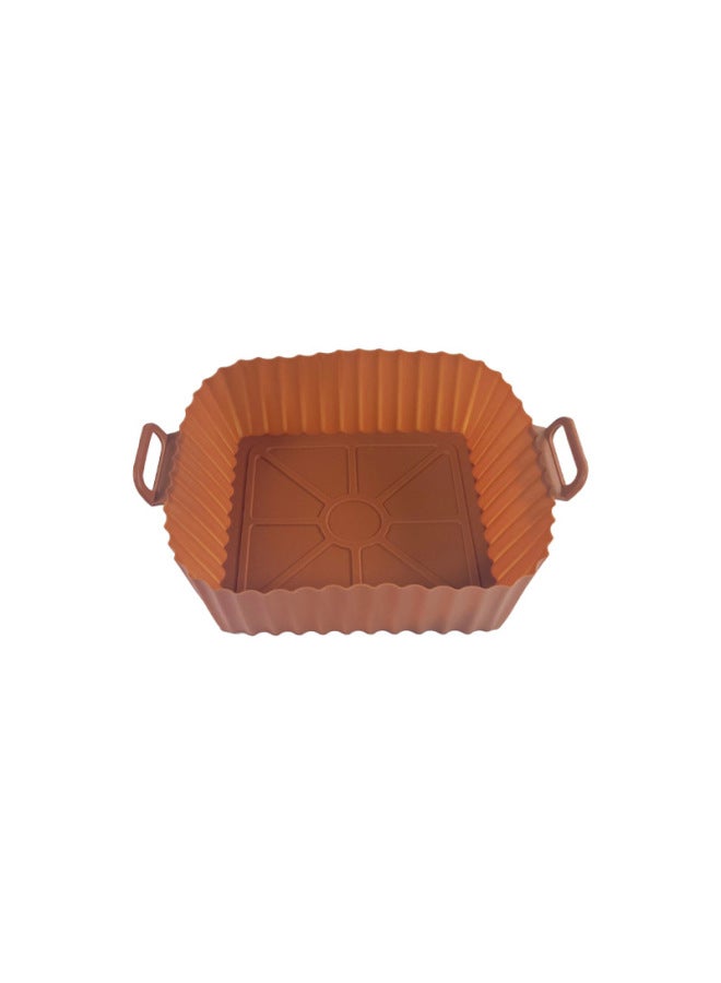 Air Fryer Silicone Pad Tray Baking Tray Multi-functional Easy To Clean Reusable Baking Tray Mat-Specification:Brown-Color:Square Three-dimensional Fryer Mat Bag 55g  - Image 1