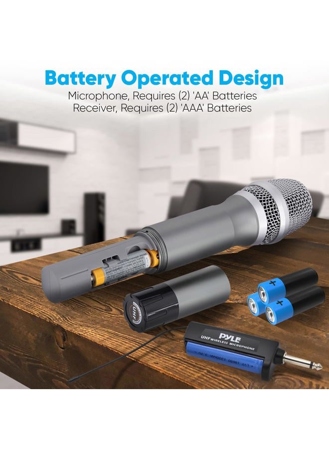 Pyle UHF Wireless Microphone System Kit - Dual Professional Battery Operated Handheld Dynamic Unidirectional Cordless Microphone Transmitter Set w/Adapter Receiver - PA Karaoke DJ Party PDWMU214,Black - Image 4