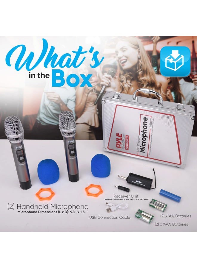 Pyle UHF Wireless Microphone System Kit - Dual Professional Battery Operated Handheld Dynamic Unidirectional Cordless Microphone Transmitter Set w/Adapter Receiver - PA Karaoke DJ Party PDWMU214,Black - Image 2