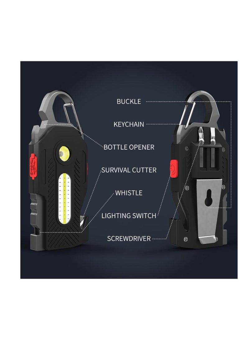 Keychain Flashlight, Rechargeable Flashlights, 7-in-1 Mini COB Keychain Work Light, 6 Lighting Modes with Bottle Opener Screwdriver Survival Whistle for Camping Fishing Hiking Emergency - Image 3