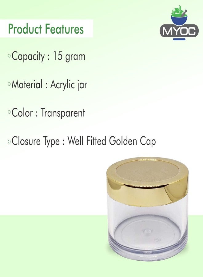 MYOC Empty Transparent Acrylic San Jars with Golden Cap & Inner Lid for Lip Balm, Lip Scrub, Cream, Leakproof Reusable Cosmetic San Jar for Makeup & DIY Beauty Product -15gm (Pack of 4) - Image 2