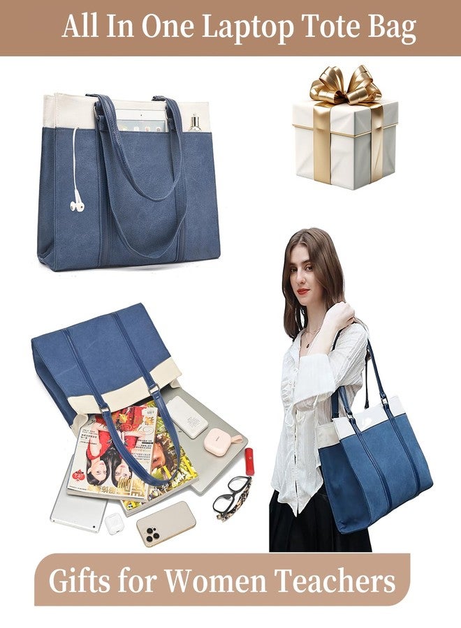 Barsine Laptop Tote Bag for Women 15.6 Inch, Large Work Bag with Padded Laptop Compartment & 10 Pockets, Canvas Shoulder Bag with Water Bottle Holder, Teacher Office Travel Purse for Work College - Image 4