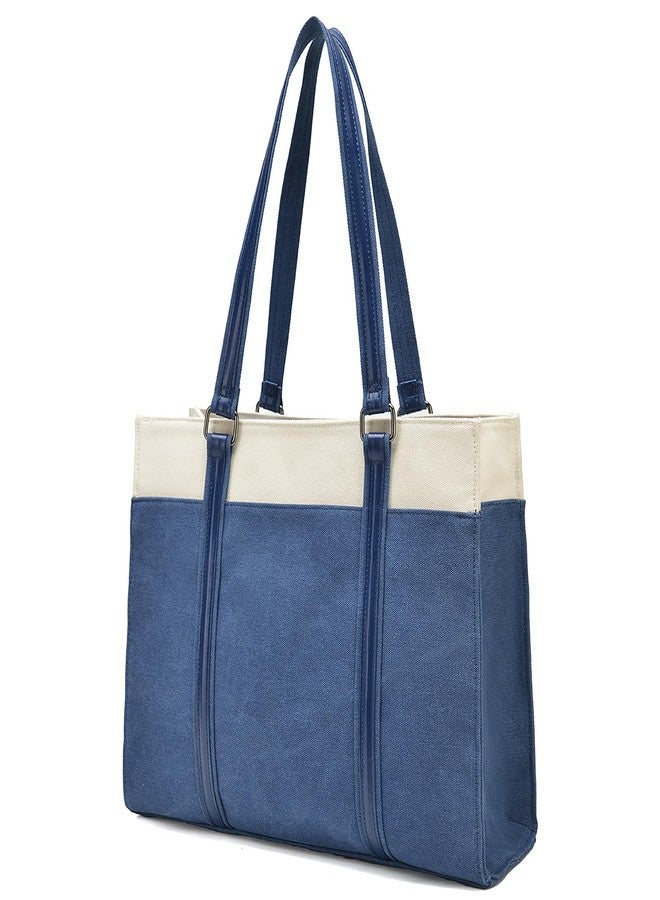 Barsine Laptop Tote Bag for Women 15.6 Inch, Large Work Bag with Padded Laptop Compartment & 10 Pockets, Canvas Shoulder Bag with Water Bottle Holder, Teacher Office Travel Purse for Work College - Image 1