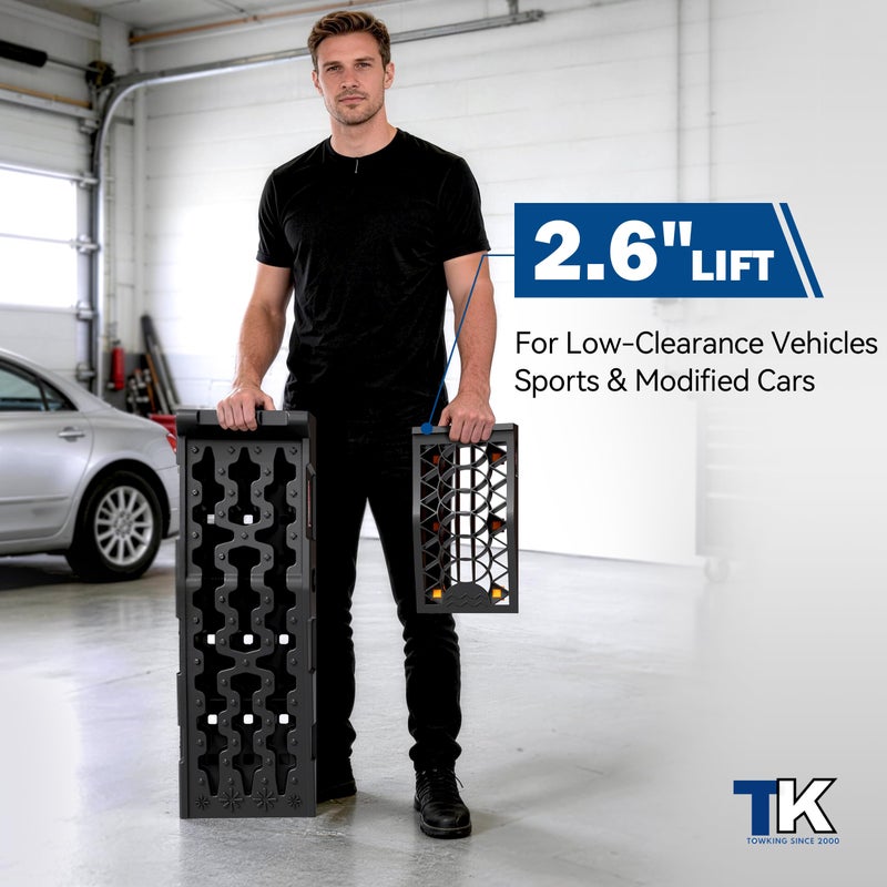 TOWKING Car Ramps for Oil Changes and Lift, Portable Low Profile Car Ramps for Garage, Heavy Duty Tire Ramps for Low Chassis Cars and Support Jack, 2pcs - Image 4