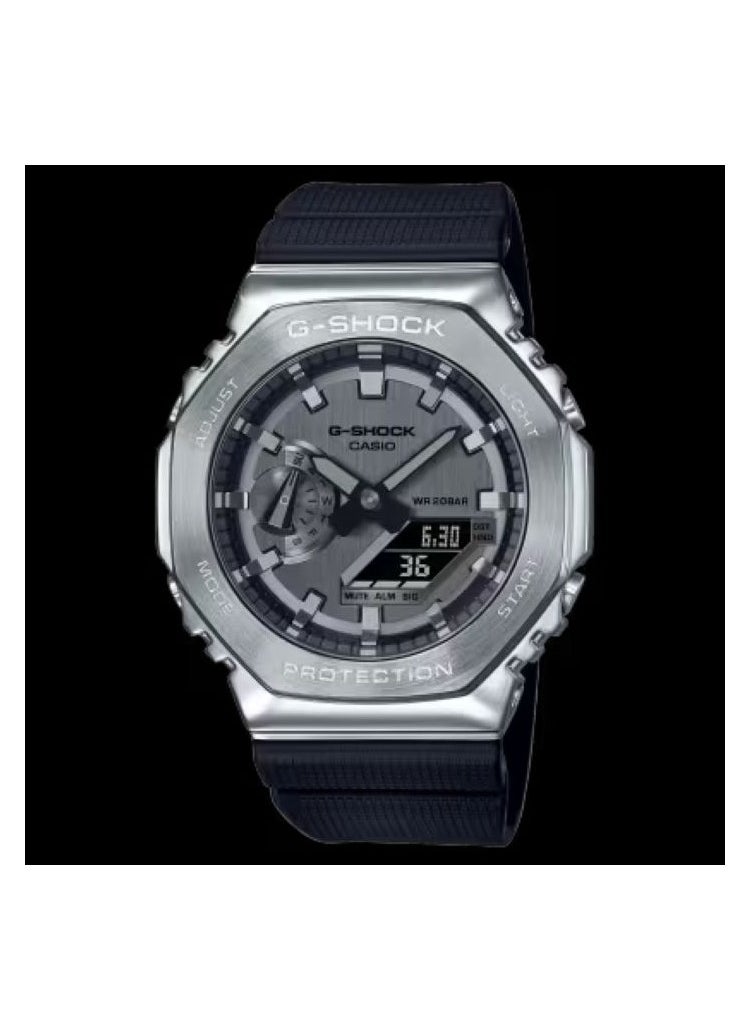 G-SHOCK - Casio G-Shock GM-2100-1ADR Silver Steel Bezel & Black Strap: Rugged Elegance for Every Adventure - Image 1