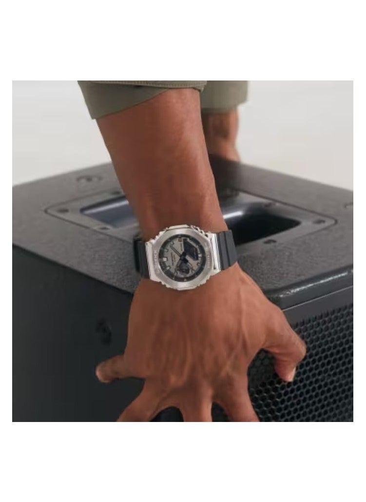 G-SHOCK - Casio G-Shock GM-2100-1ADR Silver Steel Bezel & Black Strap: Rugged Elegance for Every Adventure - Image 1