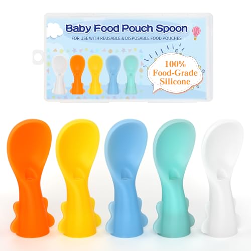 Miniguysa Infant Feeding Essentials & Baby Food Pouches Attachable Toppers: Seamless, Non-Drip Spoons for Baby's Diet, Compatible with Assorted Pouch Forms, Perfect for Infants 3+ Months, Pack of 5 - Image 1