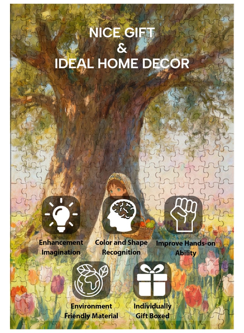 GALADUNE 300 Pieces Puzzles Jigsaws for Adults&Kids Stress Relief Toy, Unique Perfectly-Fitting Pieces, Ideal Gift for Ramadan Birthday New Year, Girl in a Tulip Field - Image 3