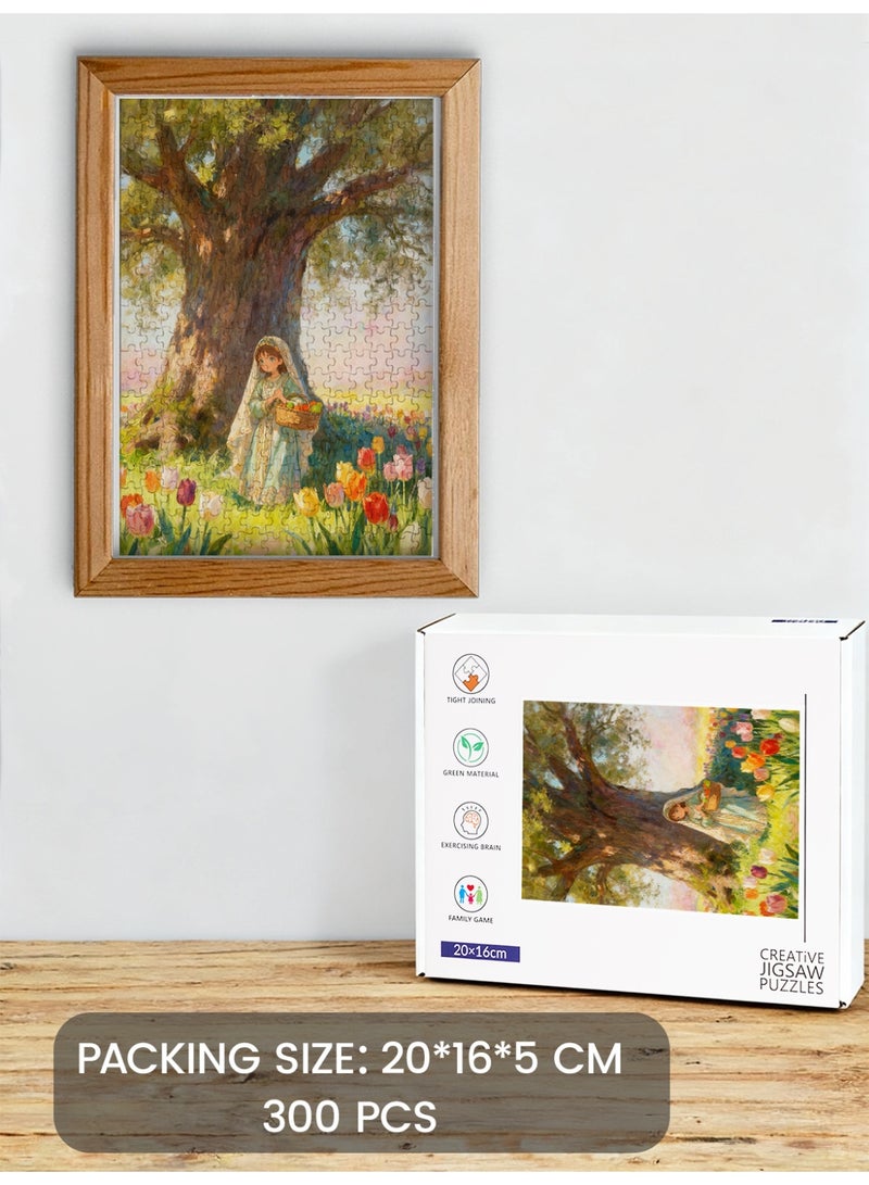 GALADUNE 300 Pieces Puzzles Jigsaws for Adults&Kids Stress Relief Toy, Unique Perfectly-Fitting Pieces, Ideal Gift for Ramadan Birthday New Year, Girl in a Tulip Field - Image 1
