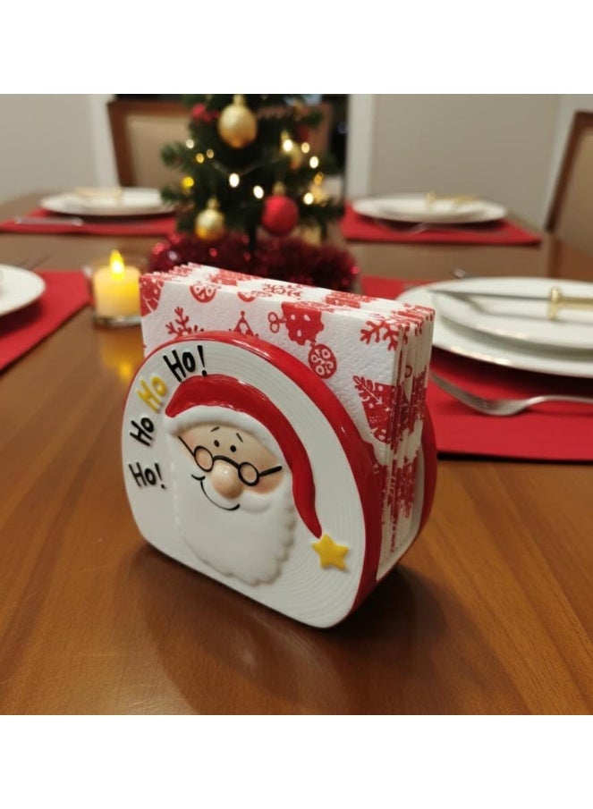 AKDC Red Ceramic Napkin Holder – Santa Design for Festive Table Décor - Image 1