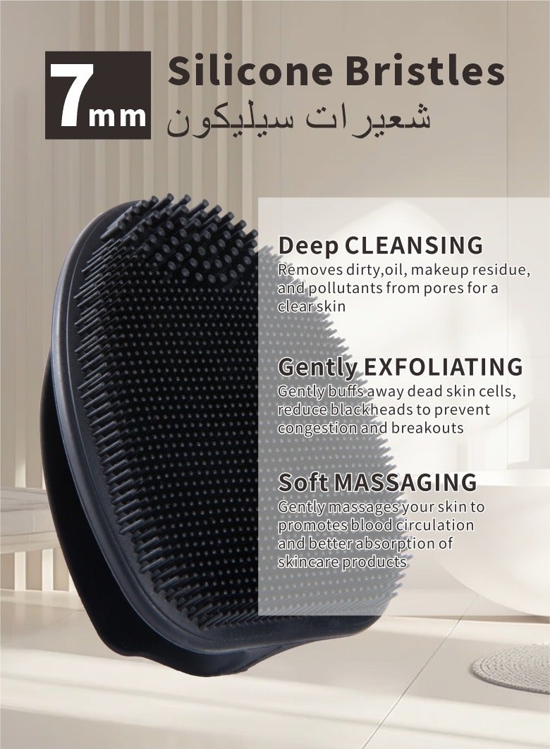 يدمال فرشاة تنظيف الوجه من السيليكون لتنظيف عميق للبشرة ، أسود - Image 4