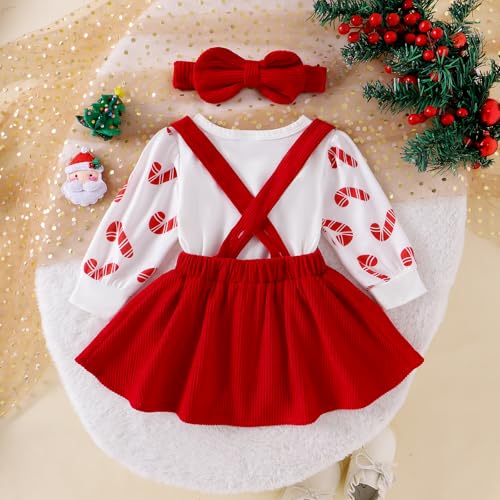 YINGISFITM Thanksgiving Halloween Christmas Baby Girl Outfit Bubble Romper+Turkey Ghost Santa Overalls Skirts Clothes Set (Red Christmas dress, 12-18 Months) - Image 4