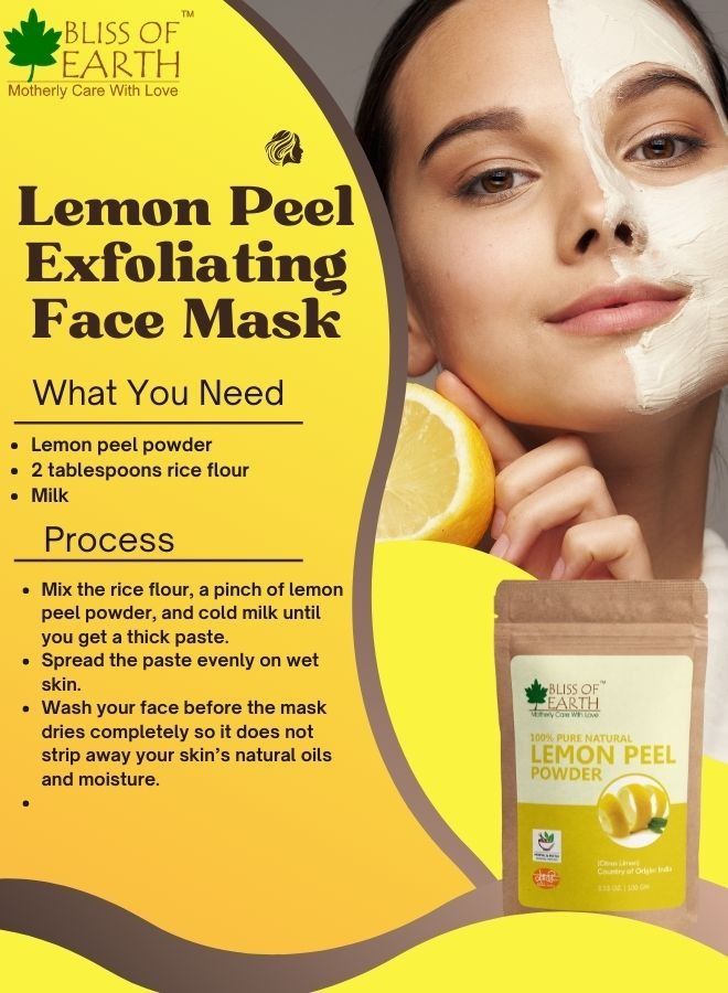 BLISS OF EARTH 100% Pure Lemon Peel Powder For Skin Whitening, Acne & Face Lightening 100gm Pack of 2  - Image 4