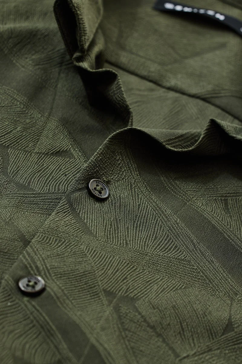 SNITCH Dark Green Textured Long Sleeve Slim Fit Formal Shirt