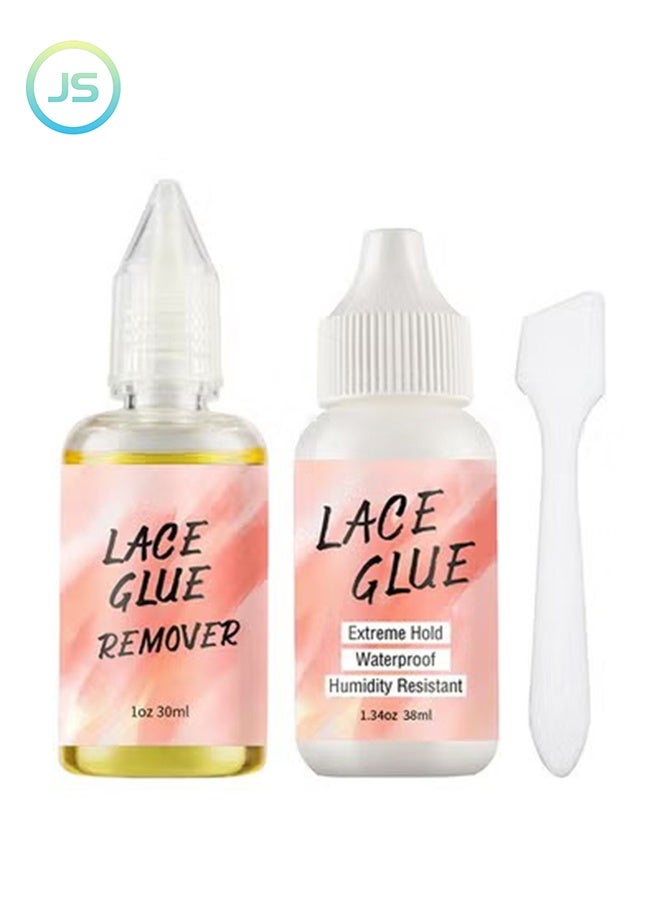 JS Lace Wig Glue Kit, Contains Waterproof Lace Front Glue and Wig Glue Remover for Wigs & Hair Replacement, Invisible Hair Bonding Adhesive (38ml+30ml) - Image 1