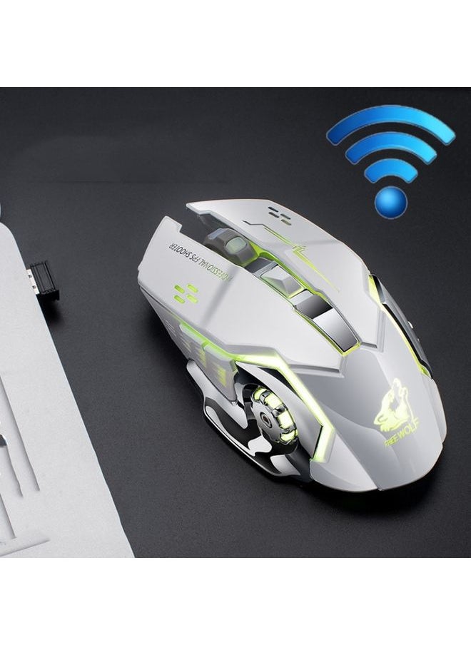 BURAQ FREEDOM-WOLF X8 2400 DPI 6 Keys 2.4G Wireless Charging Silent Luminous Gaming Mechanical Mouse(White)  - Image 1